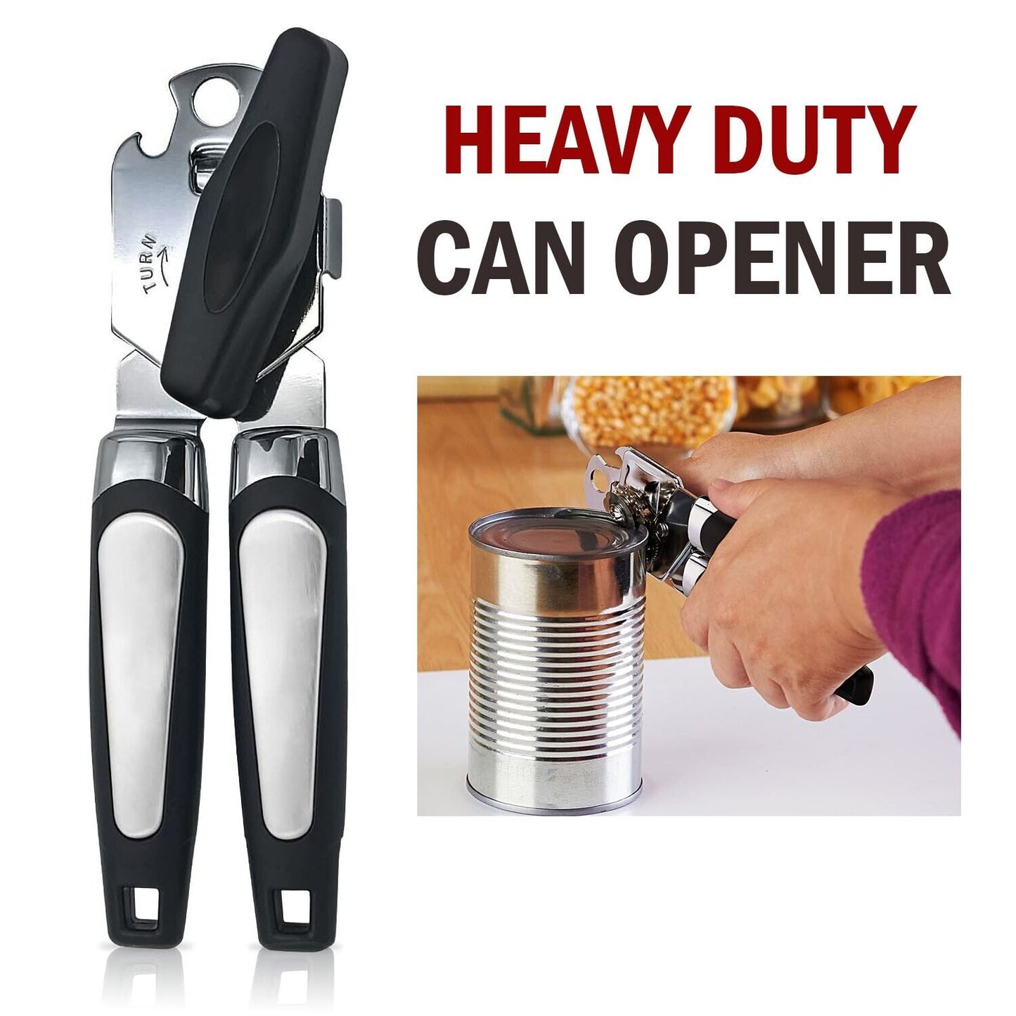 Manual Handheld Can Opener with Cutting Wheel Blade Lid Cap Openers