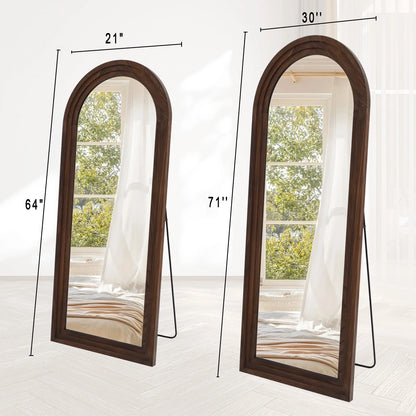 64"X21" Arched Full Length Mirror with Stand Solid Wooden Framed Floor Mirror Full Body Mirror,Brown