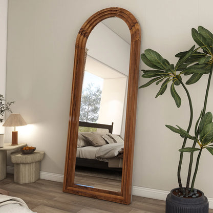 64"X21" Arched Full Length Mirror with Stand Solid Wooden Framed Floor Mirror Full Body Mirror,Brown