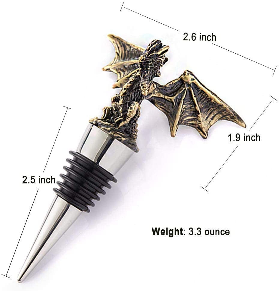 Dragon Decorative Bottle Stopper for Wine, Unique Dragon Gift with Gothic Design for Dragon Lover