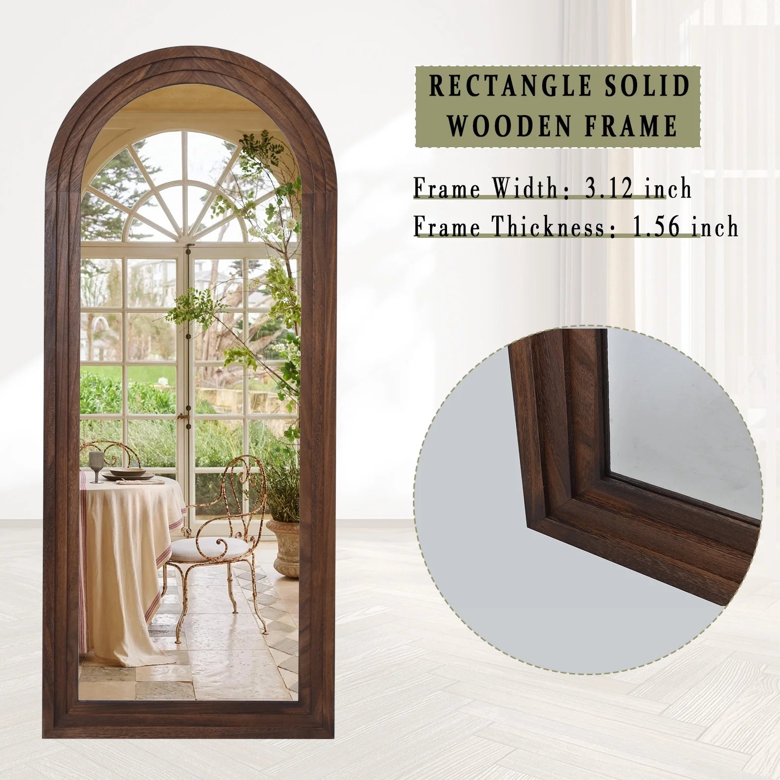 64"X21" Arched Full Length Mirror with Stand Solid Wooden Framed Floor Mirror Full Body Mirror,Brown